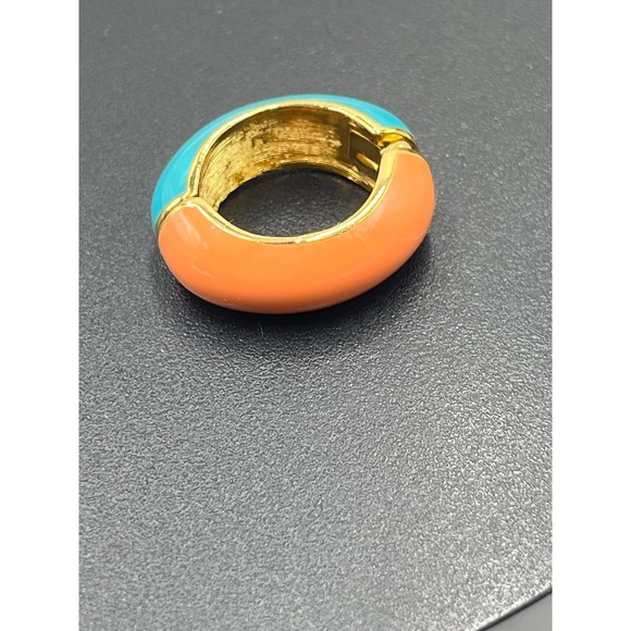 KJL Vintage KJL Signed Blue Orange Enamel Huggie Hoop Earrings snap on versatile - Picture 11 of 11